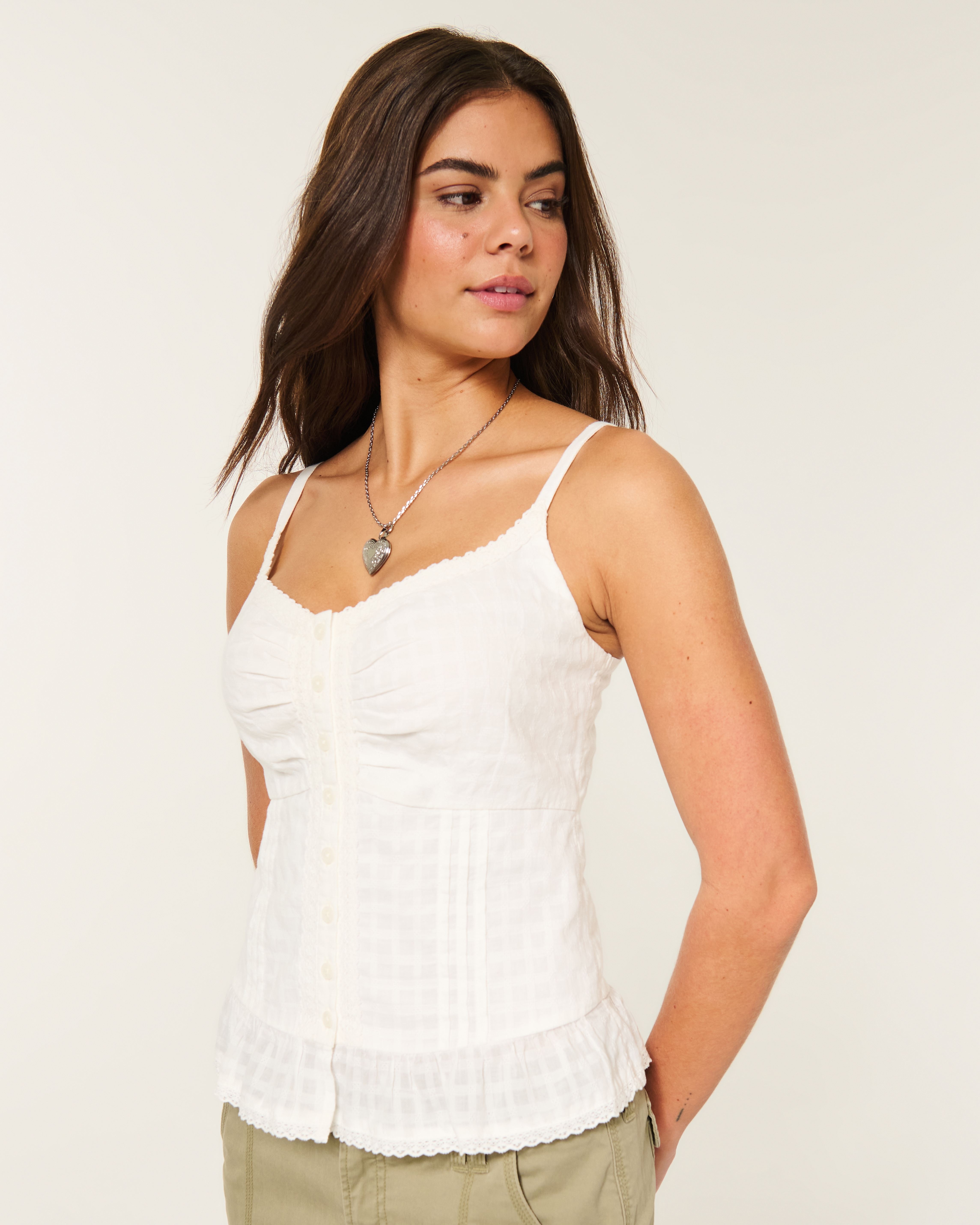 Curvy Lace Trim Peplum Tank