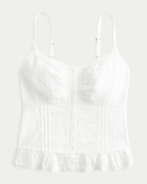 Curvy Lace Trim Peplum Tank, Cloud White view 1