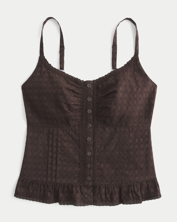 Curvy Lace Trim Peplum Tank, Espresso view 1