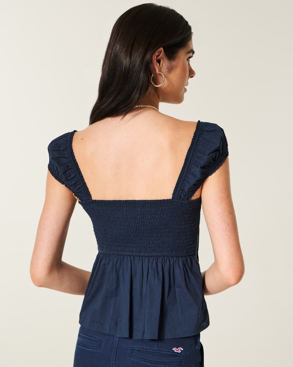 V-Neck Pintuck Top, Navy view 2