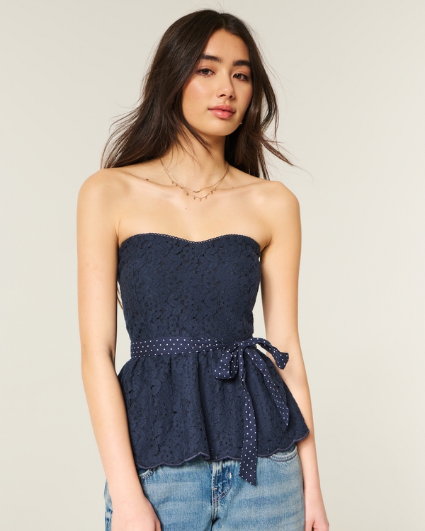 All-Over Lace 2-in-1 Top, Navy view 1