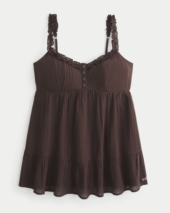 Women's Longline Ruffle Icon Tunic Babydoll Top | Women's New Arrivals | HollisterCo.com