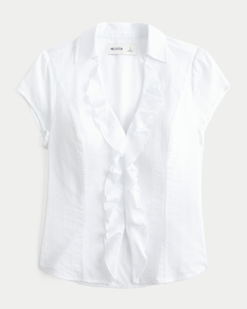 Women's Short-Sleeve Flyaway Ruffle Shirt | Women's Tops | HollisterCo.com