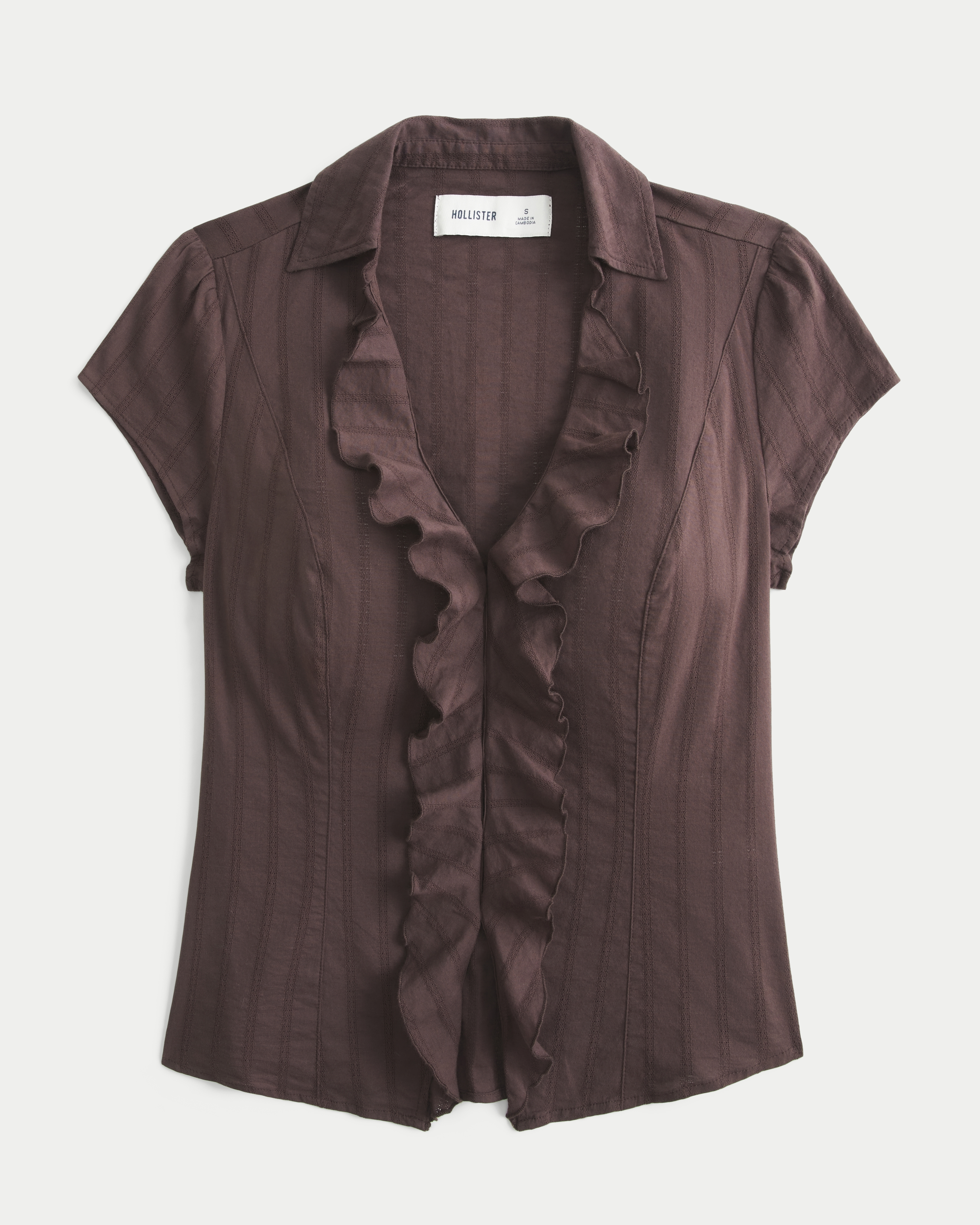 Hollister Ciara Short-Sleeve Flyaway Ruffle Shirt