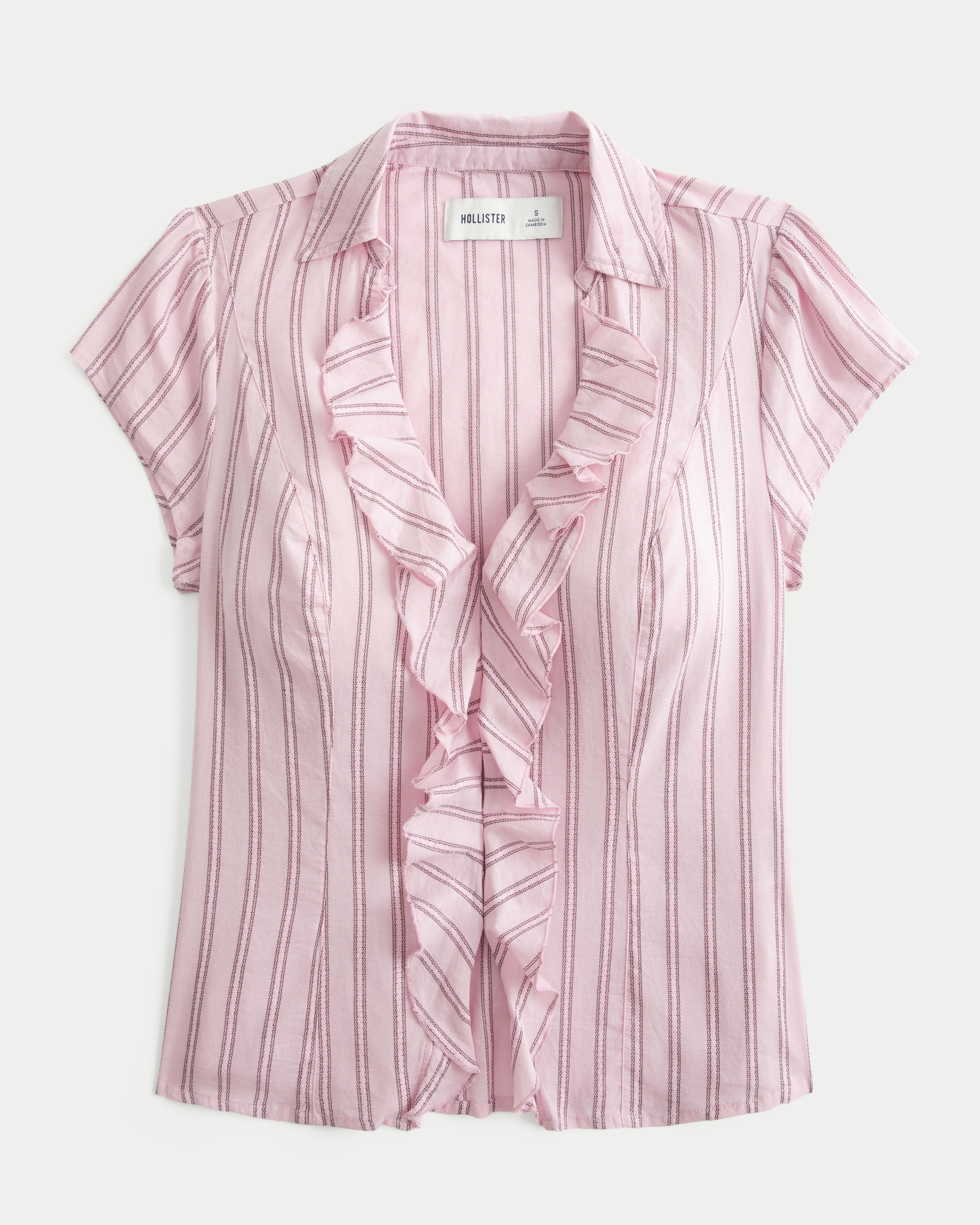 Short-Sleeve Flyaway Ruffle Shirt