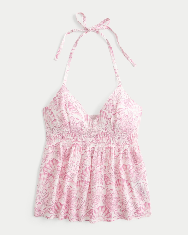 Halter Babydoll Top, Light Pink Print view 1