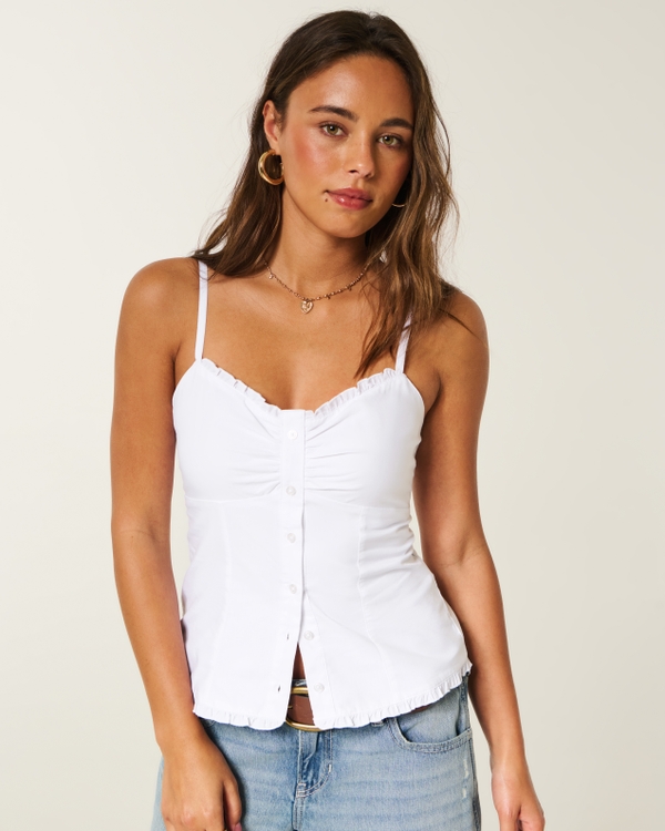 Button Front Tank, White view 1