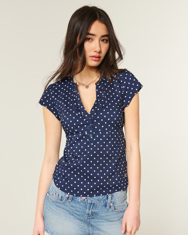 Short-Sleeve Icon Henley Shirt, Navy Dot view 1