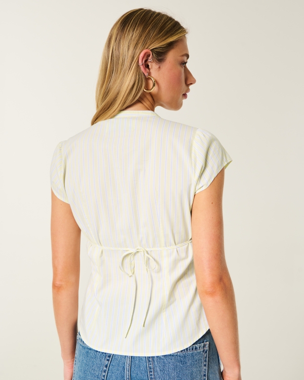Short-Sleeve Icon Henley Shirt, Butter Yellow Stripe view 2