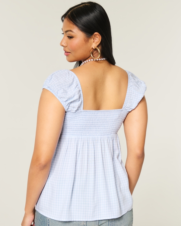 Cinch Bust Babydoll Top, Light Blue Plaid view 2