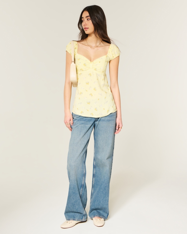 Cinch Bust Babydoll Top, Butter Yellow Floral view 2