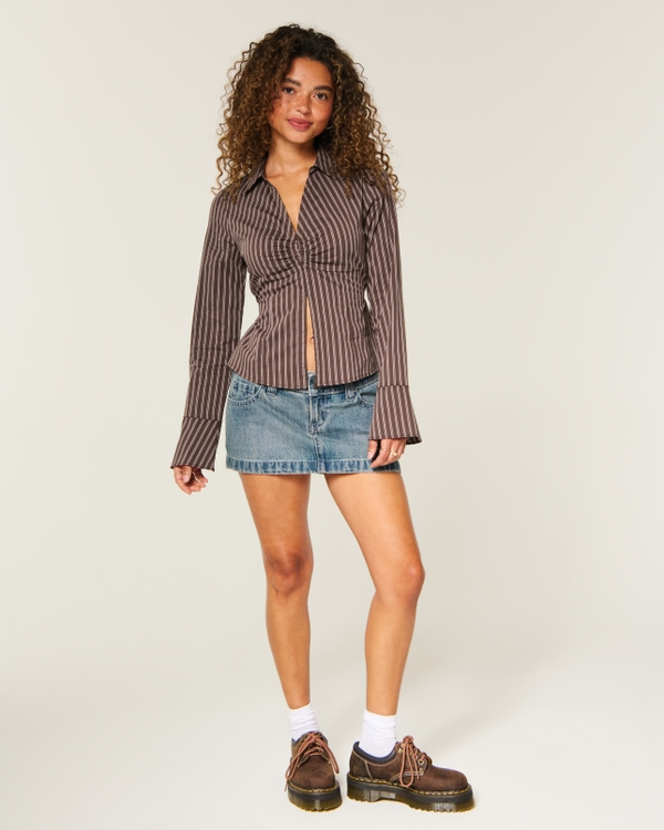 Bell Sleeve Shirt, Light Brown Stripe view 2