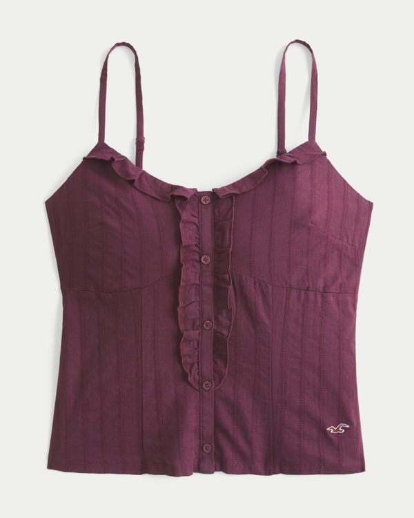 Textured Ruffle Icon Top, Burgundy view 1