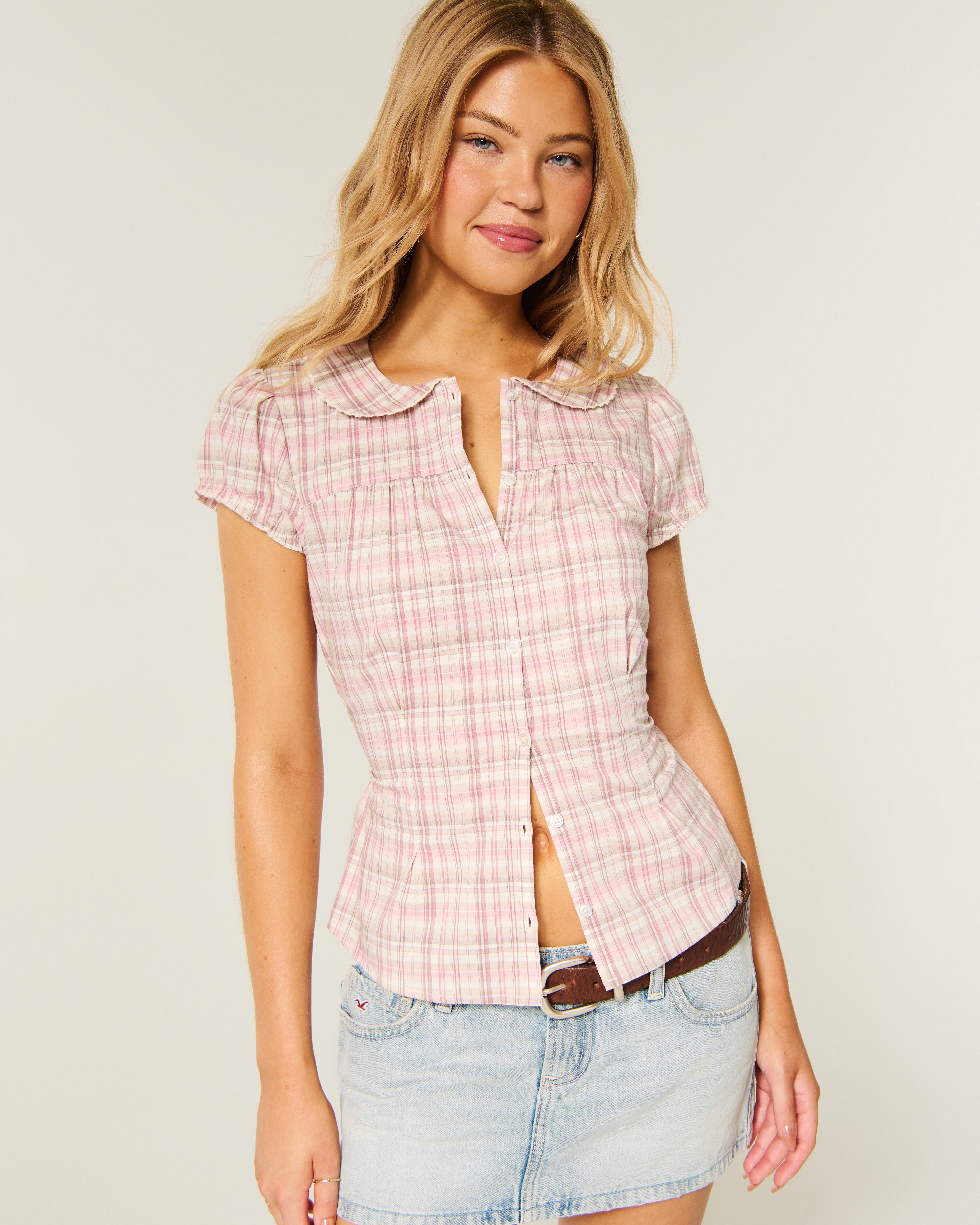 Short-Sleeve Statement Collar Shirt