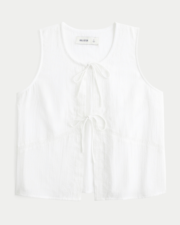 Easy Embroidered Tie Front Vest, White view 1