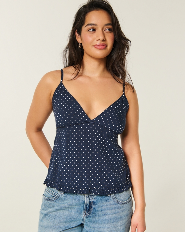 Satin Tie Cami, Navy Dot view 1