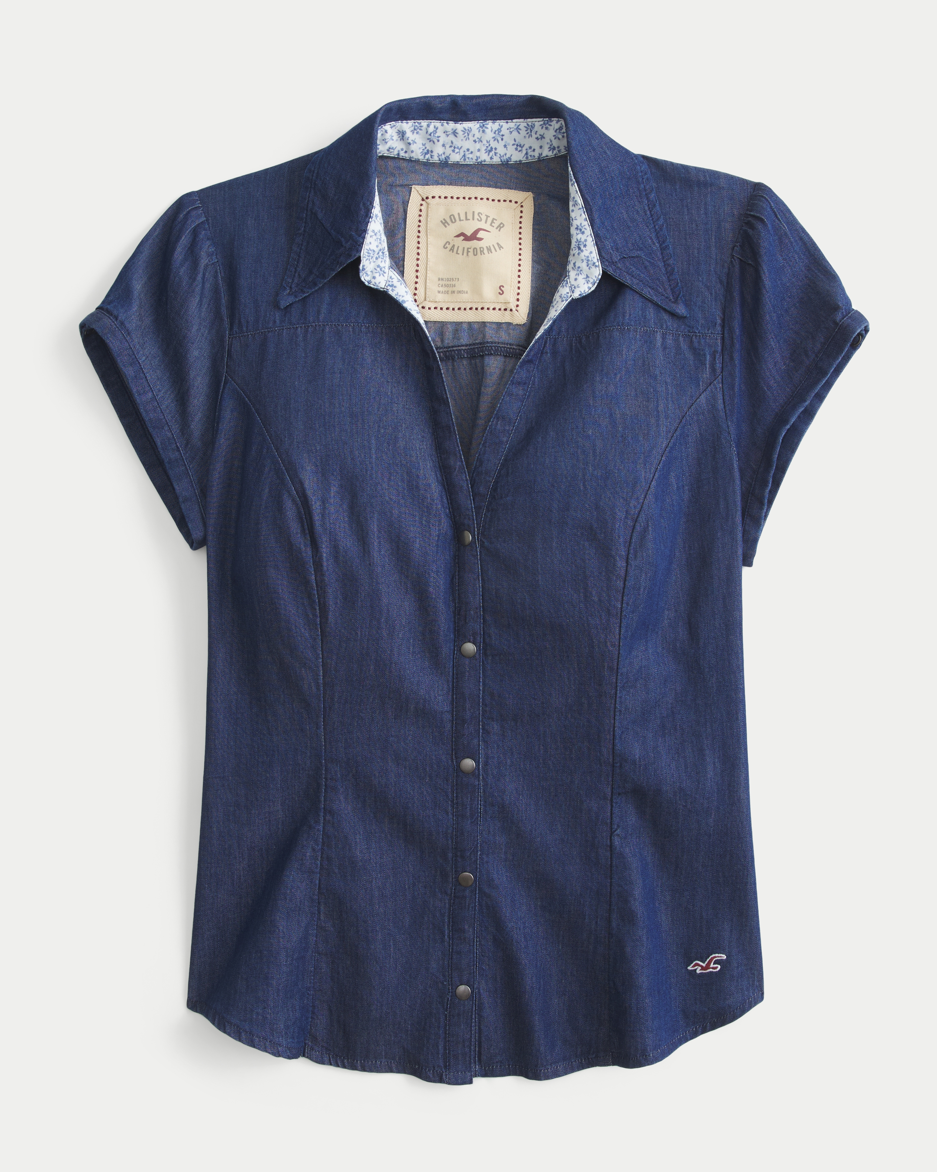 Short-Sleeve Button-Through Chambray Shirt