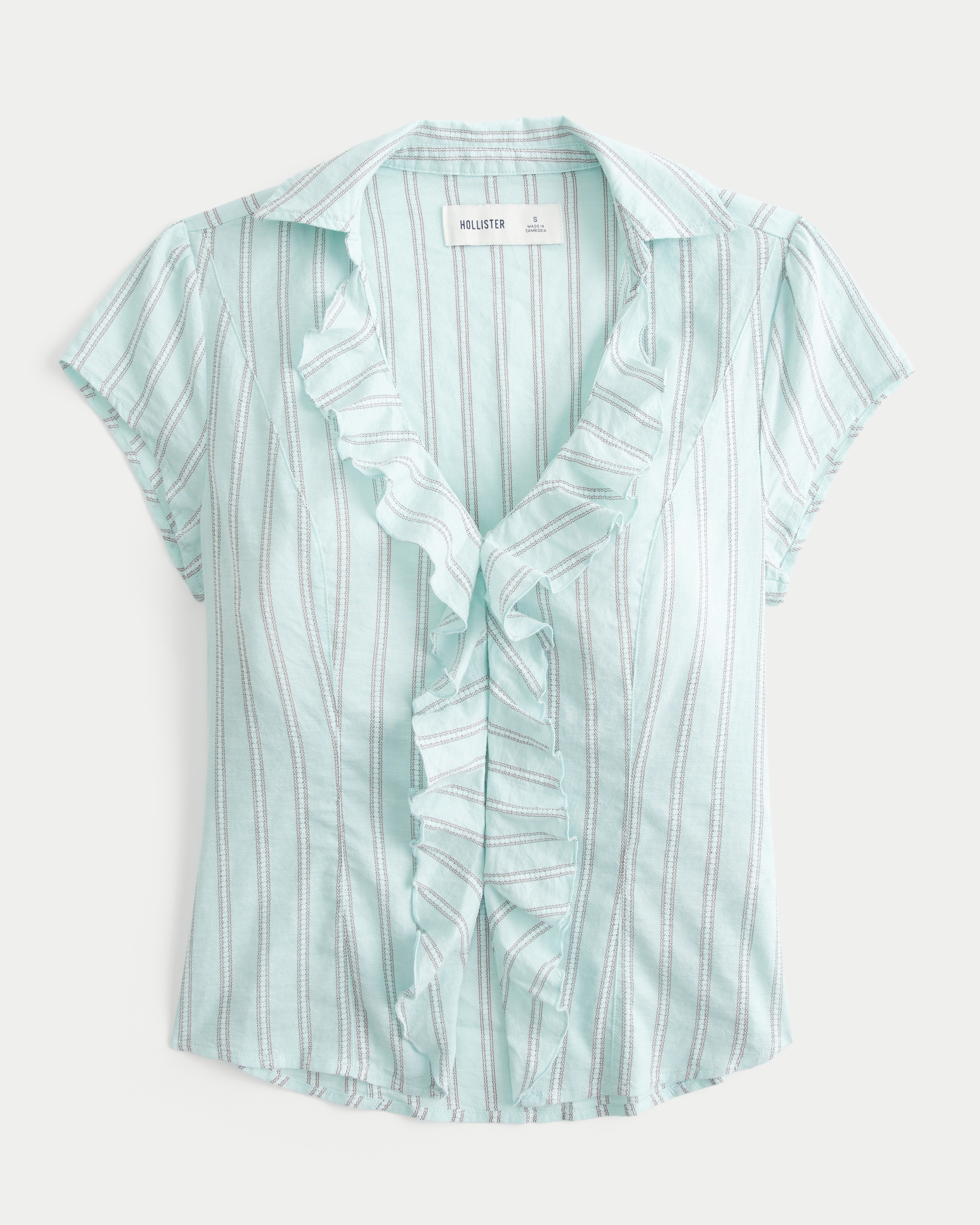 Short-Sleeve Flyaway Ruffle Shirt