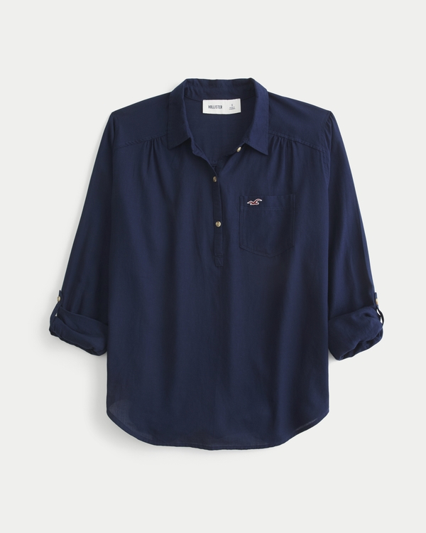 Hollister Pearl Popover Shirt, Navy view 1