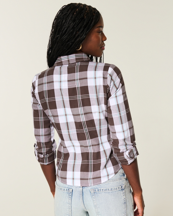 ボタンフロント プラッドシャツ, ブラウン プラッド view 2