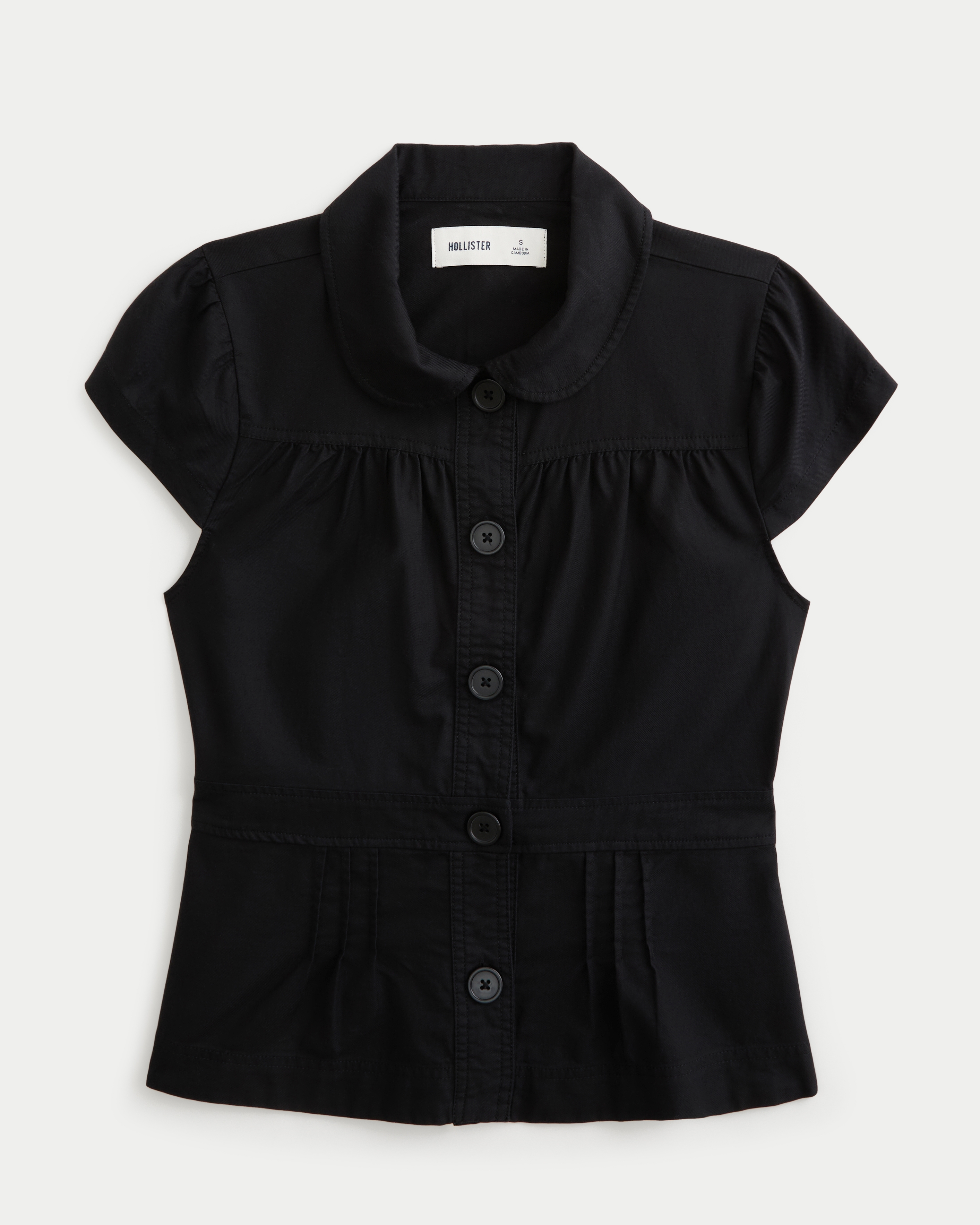 Short Sleeve Twill Peter Pan Collar Shirt