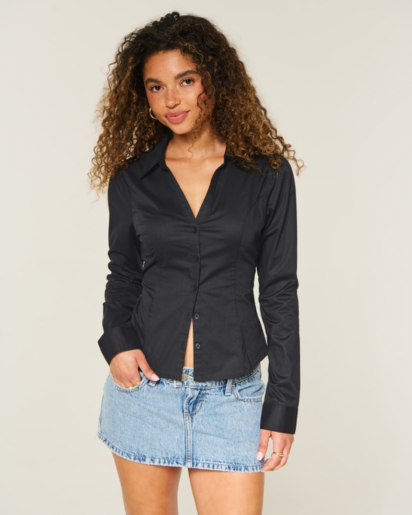 Hollister Ciara Long-Sleeve Satin Tie Shirt