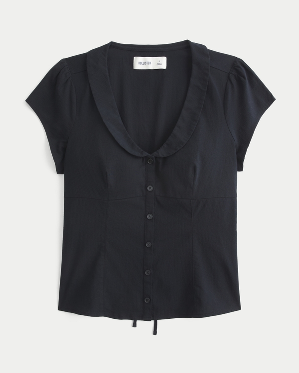 Peter Pan Collar Shirt, Black view 1