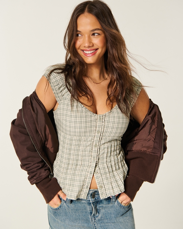 Hollister Talia Top, Green Plaid view 1