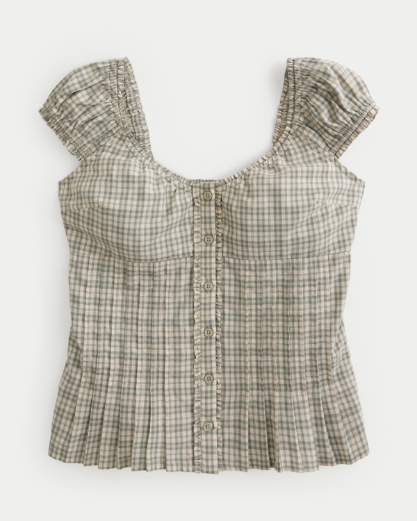 Hollister Talia Top, Green Plaid view 2