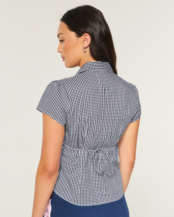 Hollister + Kappa Short-Sleeve Shirt, Navy Check view 2