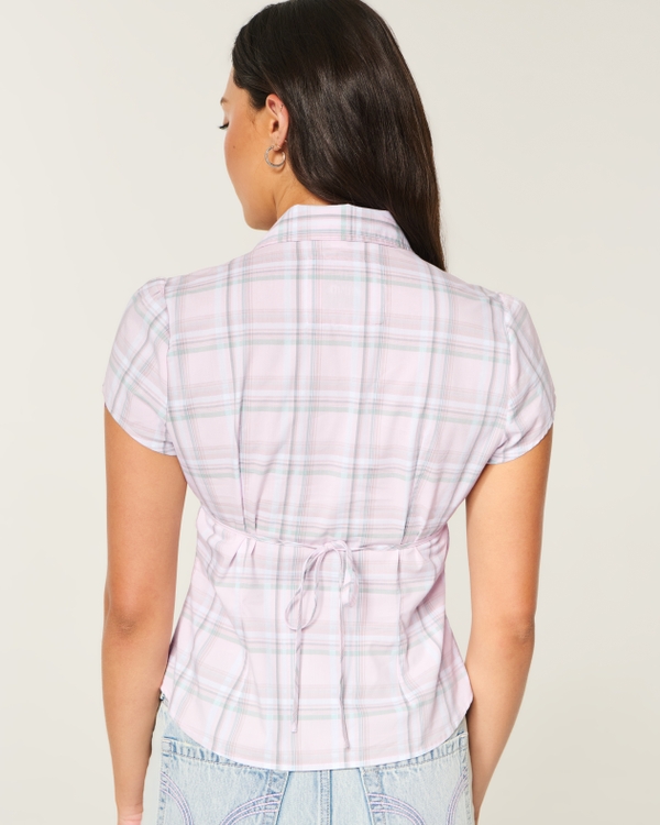 Hollister + Kappa Short-Sleeve Shirt, Pink Plaid view 2