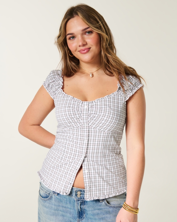 On/Off-the-Shoulder Ruffle Trim Top, White Stripe view 1