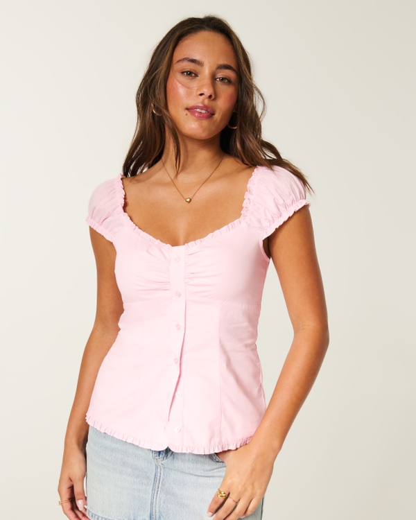 On/Off-the-Shoulder Ruffle Trim Top, Light Pink view 1
