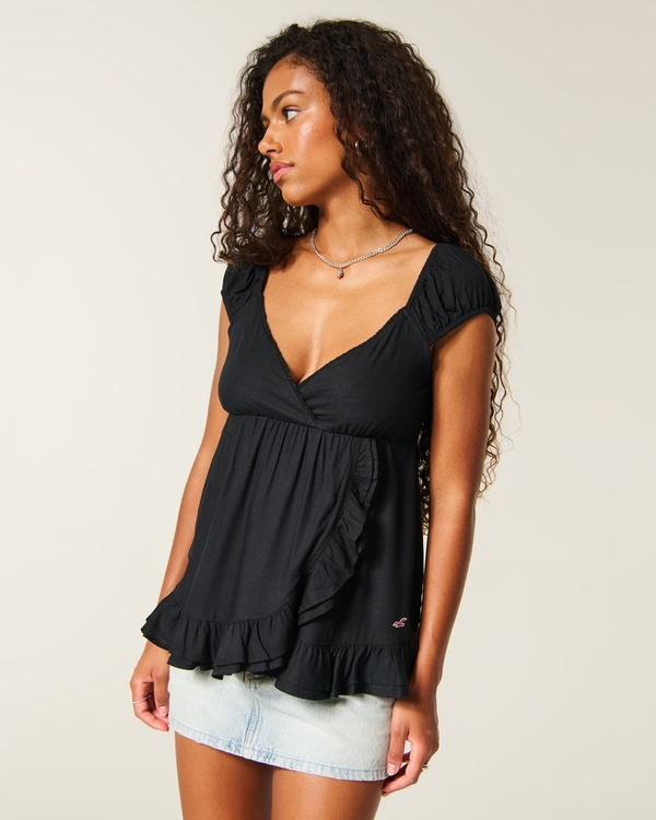 Easy Wrap Icon Babydoll Top, Black view 1