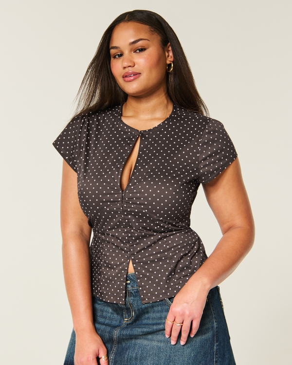 Hollister Ciara Short-Sleeve Keyhole Hook and Eye Shirt