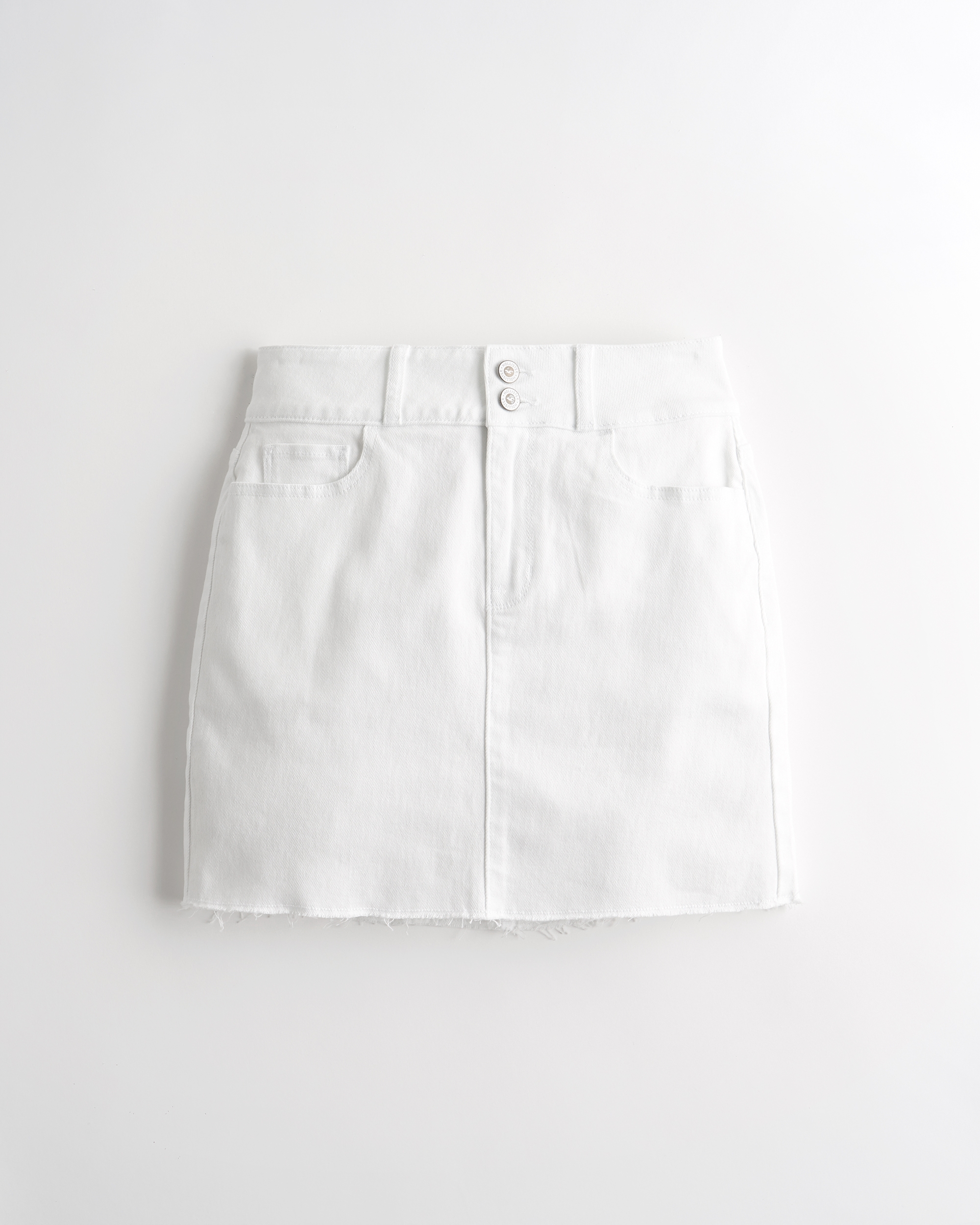 white stretch denim mini skirt