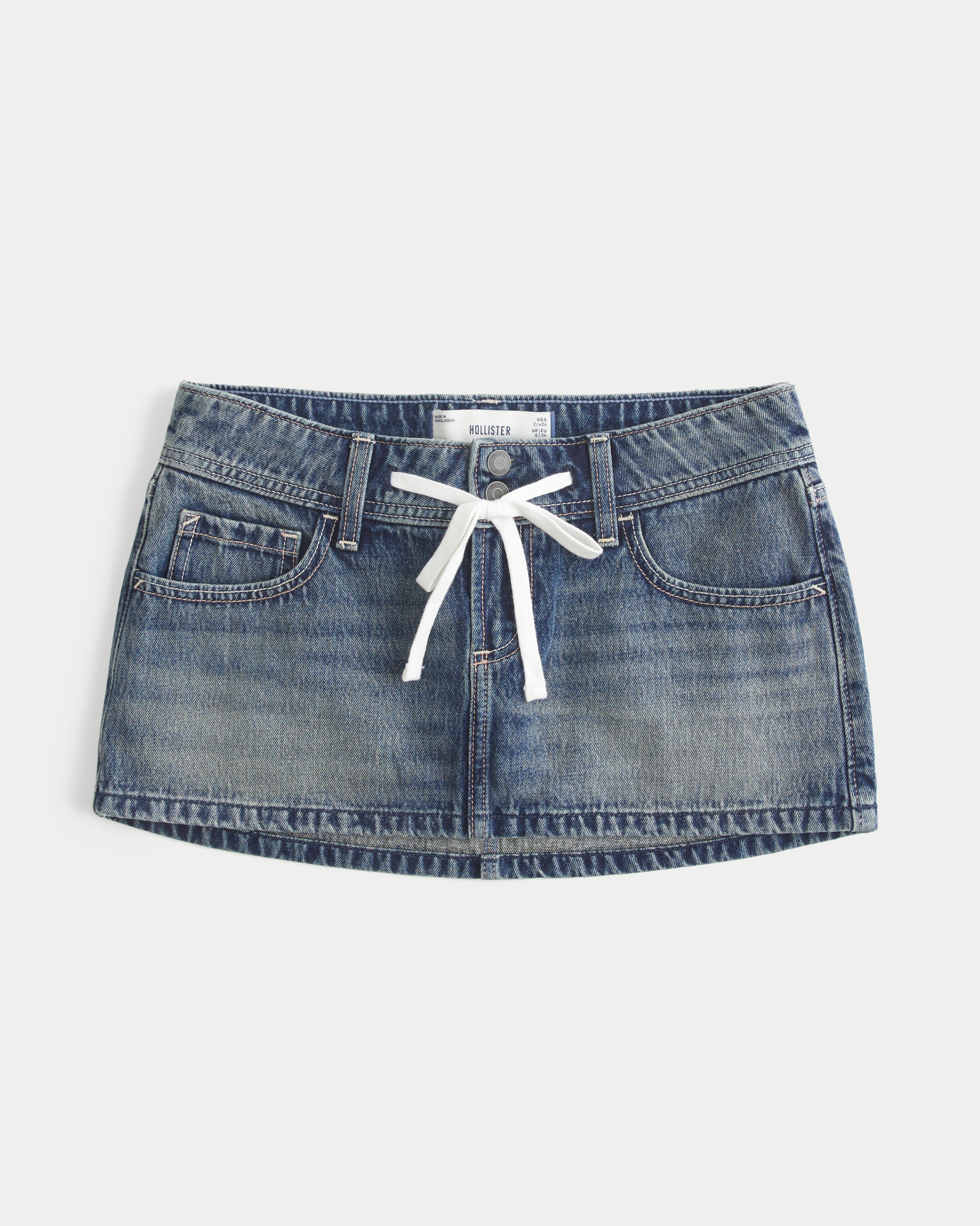 Ultra Low-Rise Shoelace Waist Denim Mini Skort