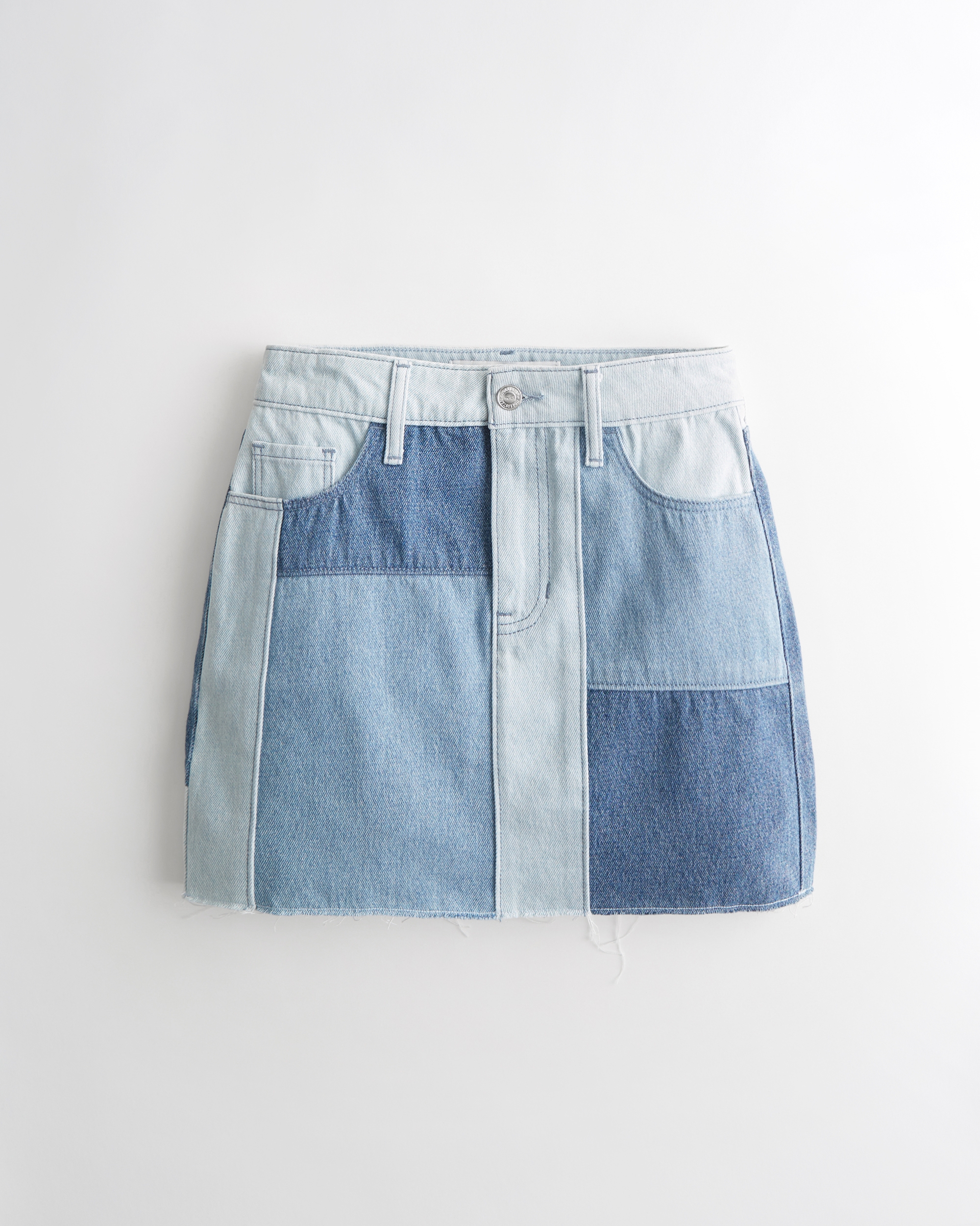Ultra High-Rise Denim Patchwork Mini Skirt