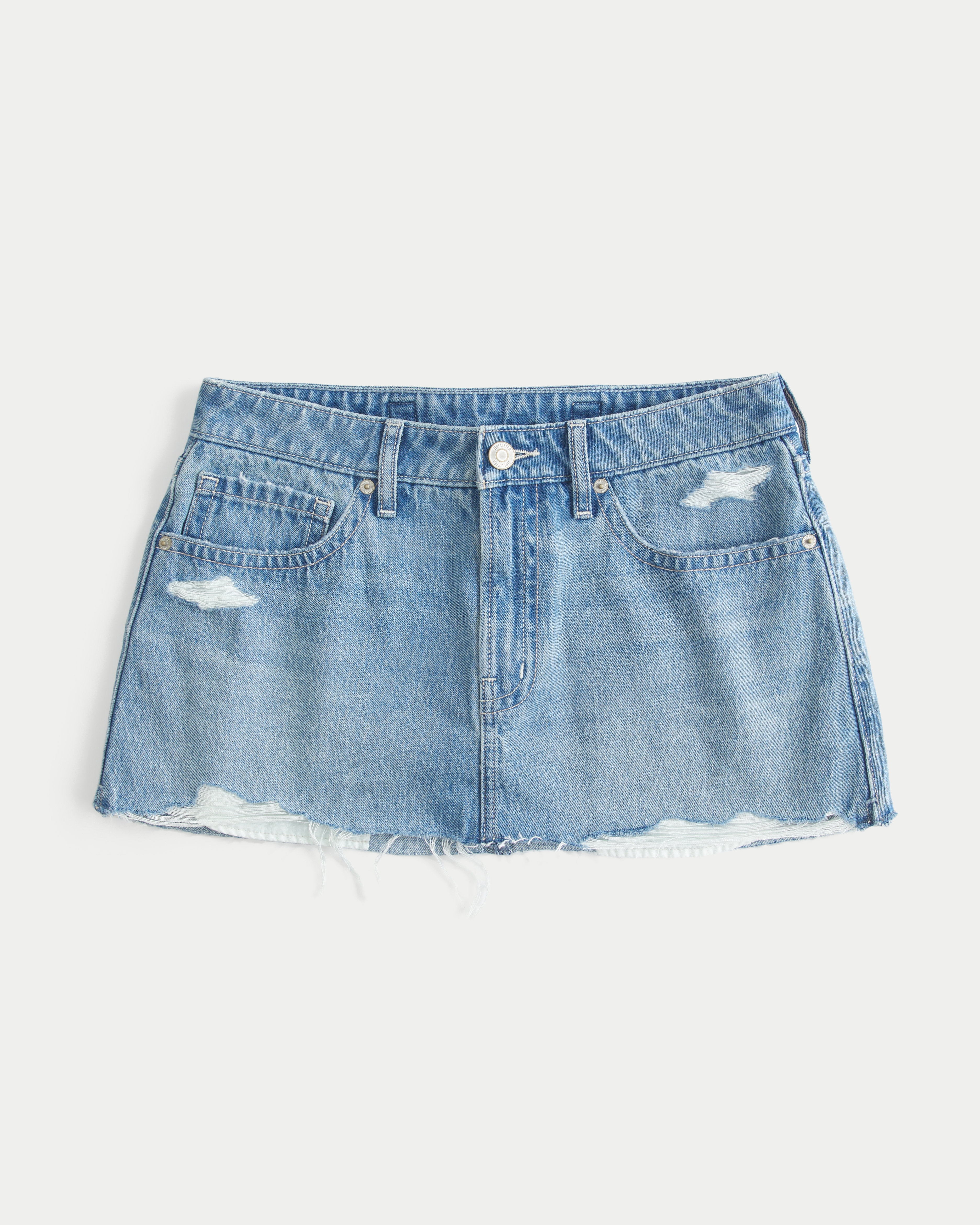 Low-Rise Ripped Denim A-Line Mini Skort