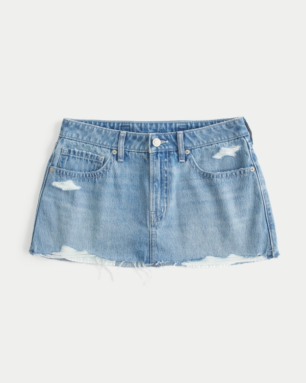Low-Rise Ripped Denim A-Line Mini Skort, Light Ripped view 1