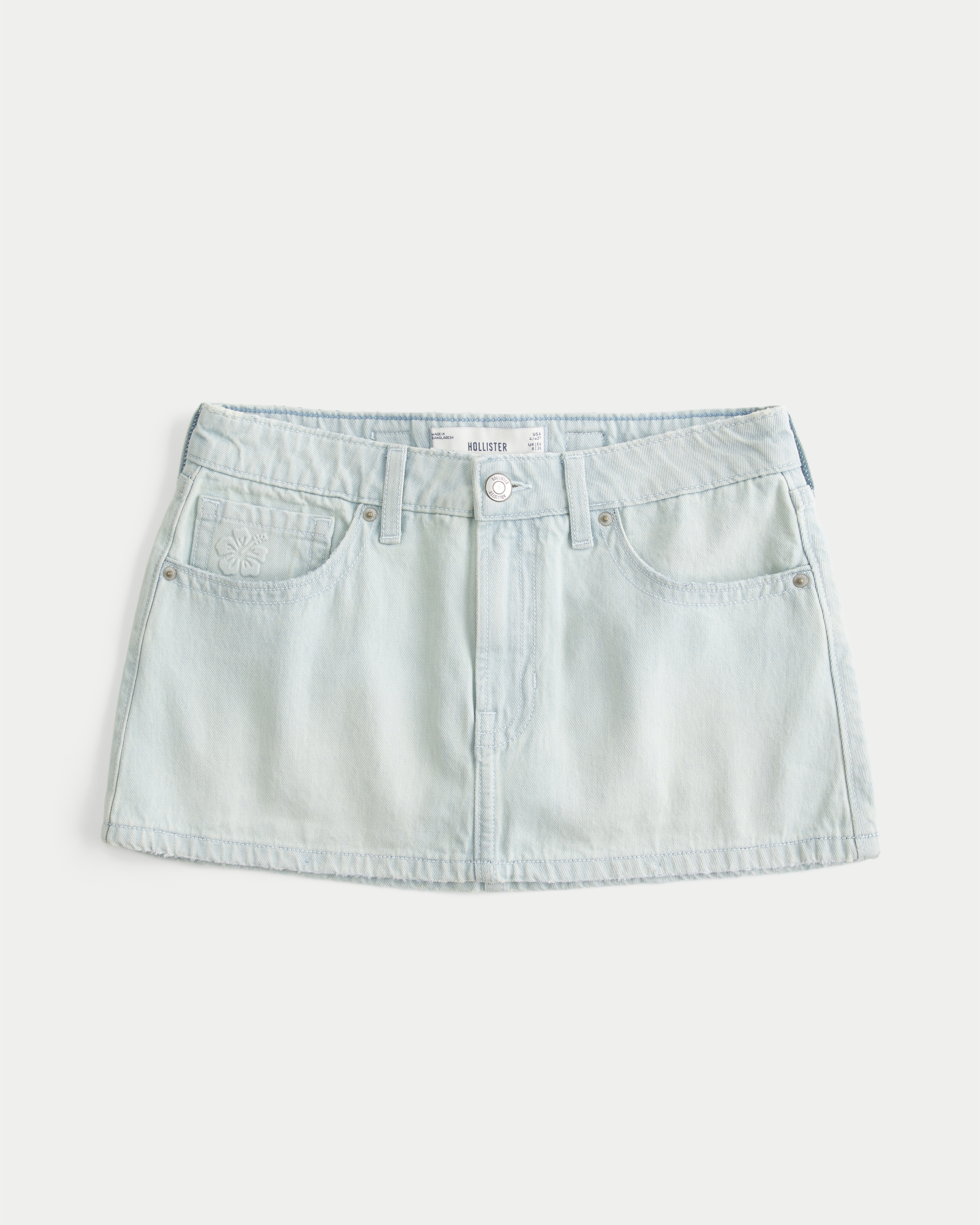 Low-Rise Embossed Denim A-Line Mini Skort