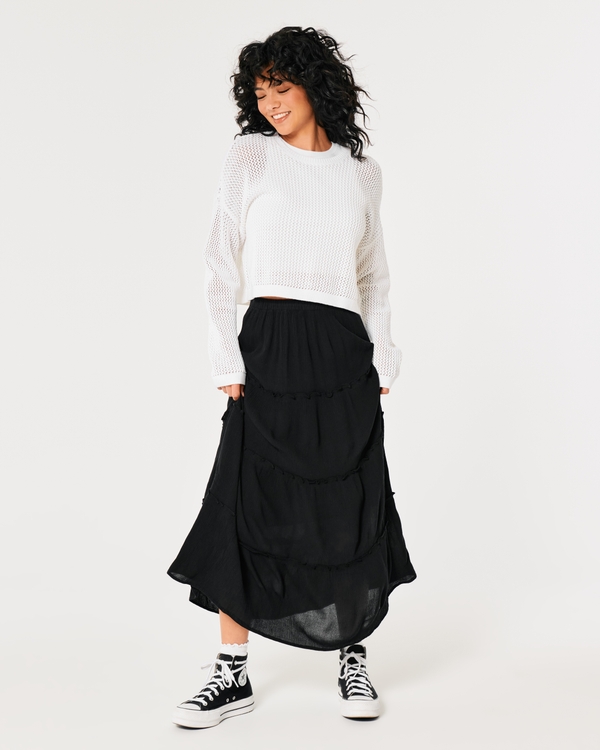 Tiered Maxi Skirt, Black