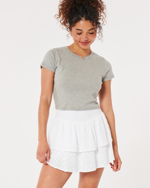 Embroidered Tiered Skort, White