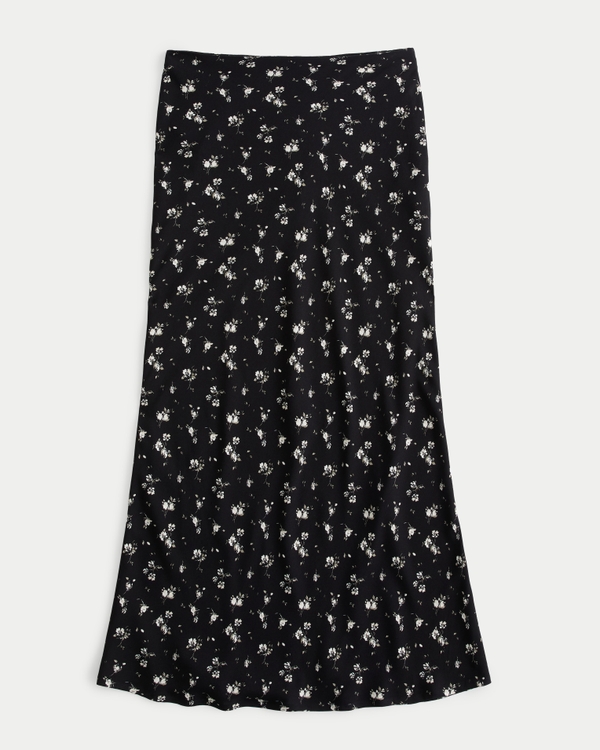 Crepe Maxi Skirt, Black Floral