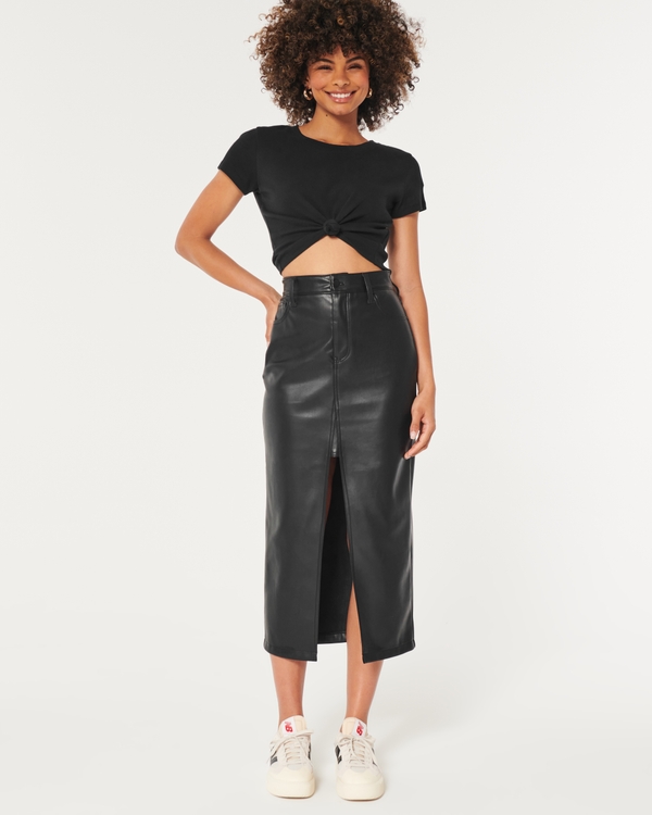 Vegan Leather Maxi Skirt, Black