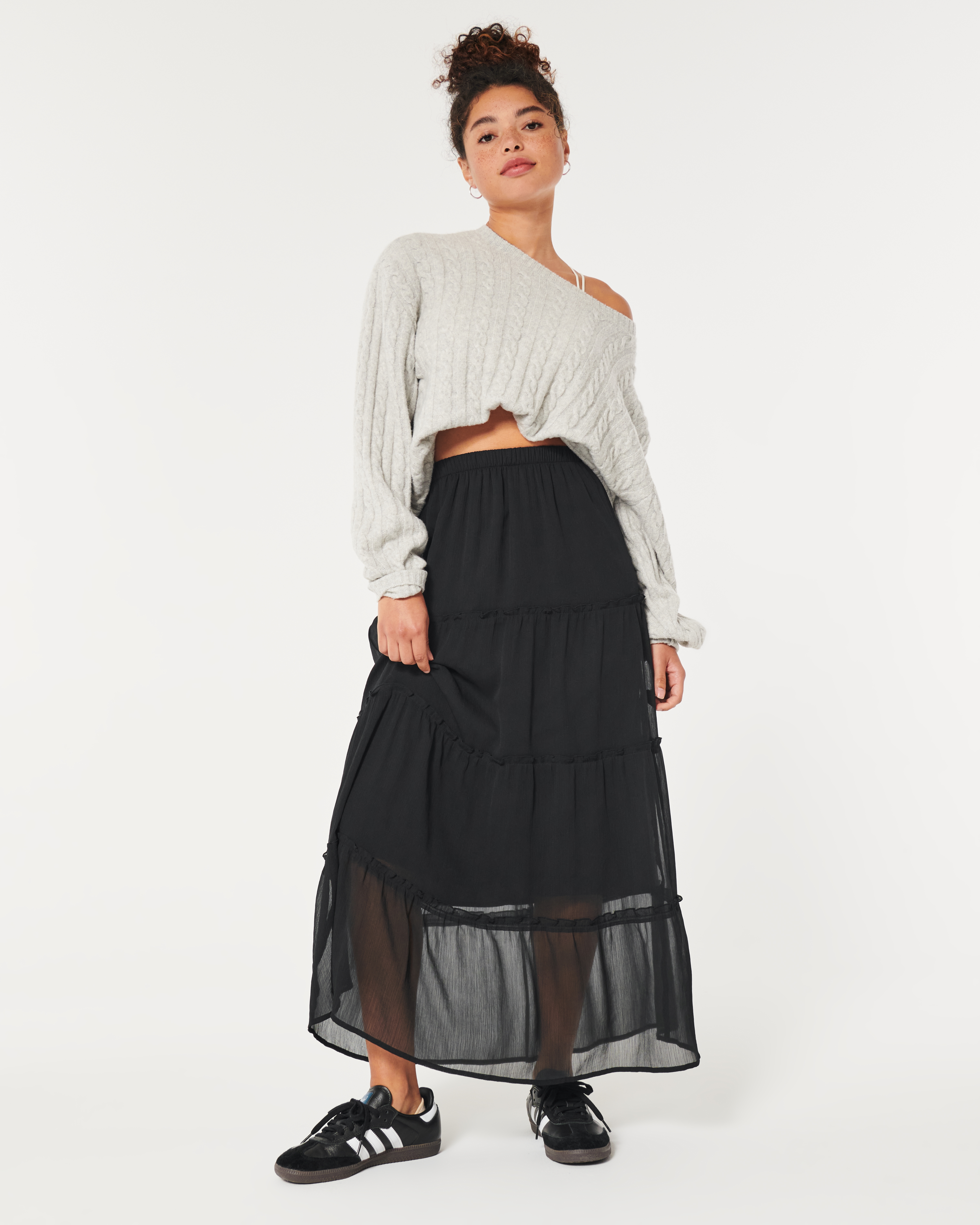 High Rise Tiered Maxi Skirt