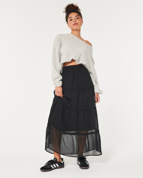 Chiffon Maxi Skirt, Black