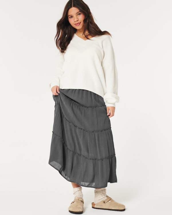 Crinkle Maxi Skirt, Dark Grey