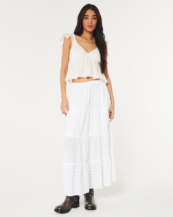 Tiered Eyelet Maxi Skirt, White