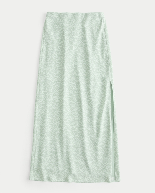 Crepe Maxi Skirt, Light Green Floral